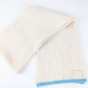 Coach Angora Cashmere Blend Scarf Ivory with Teal Trim 56" X 8"